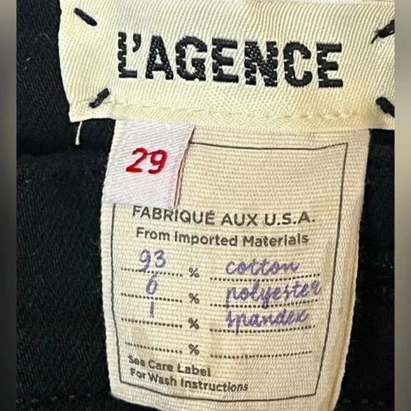 L'AGENCE High Rise Slim Cropped Jeans Black Contemporary Raw Hem Size 29 - Picture 9 of 13